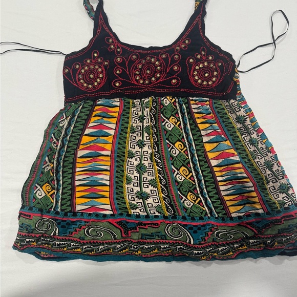 Angie Tops - Angie Black and Multicolor Boho Camisole